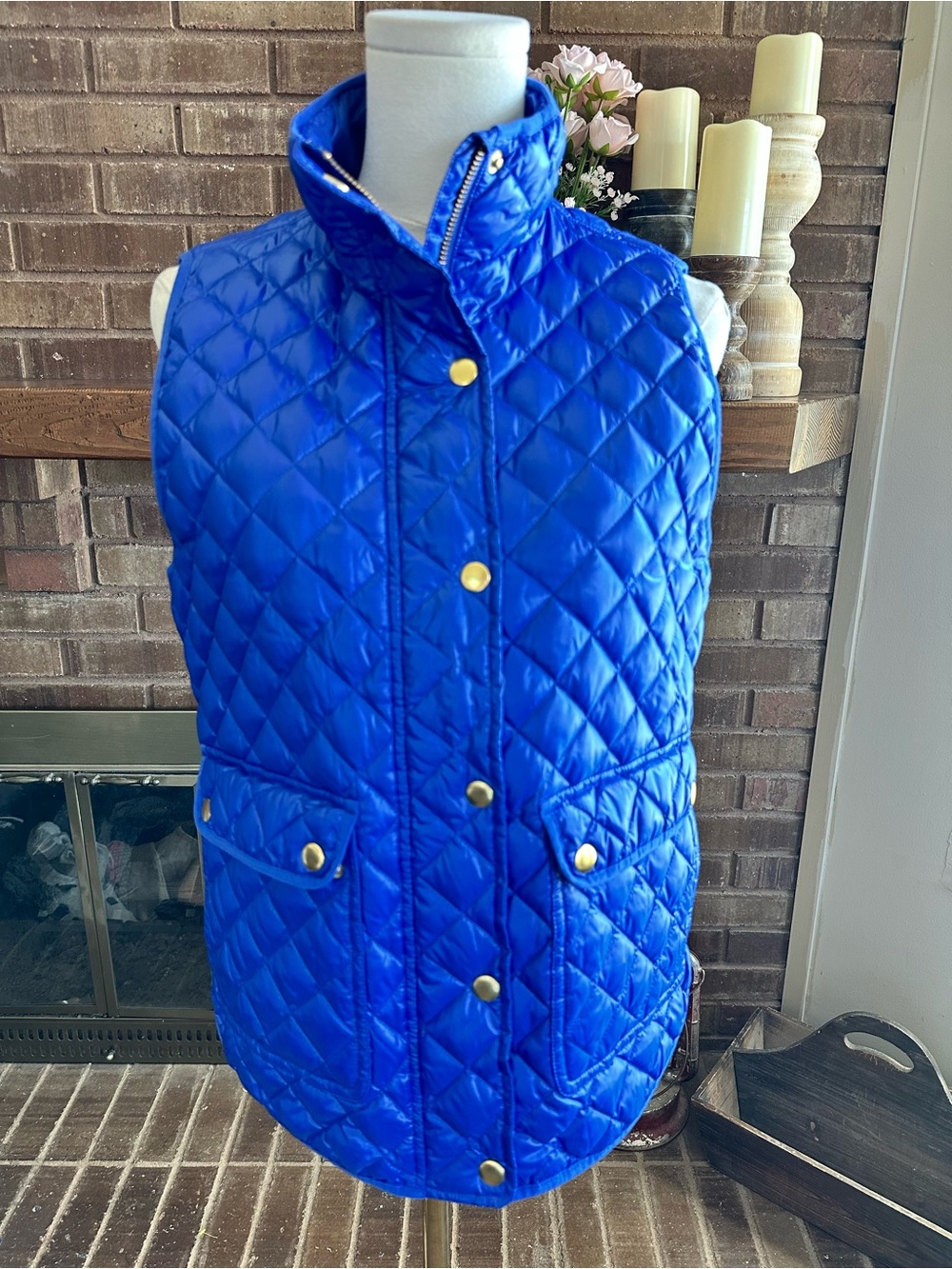 J.Crew Royal Blue Excursion Quilted Vest Gold Hardware Small